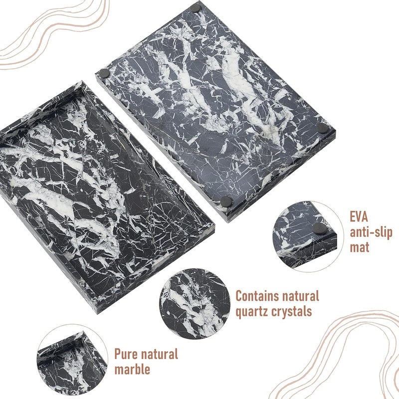 MULWR Marble Bathroom Tray,Pure Natural Vanity Tray,Marble Tray for Kitchen Counter Non-Ceramic/Non-Resin,Stone Trays 12 x 8 inch - Image 4